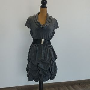 Grey Ruffle Dress with belt